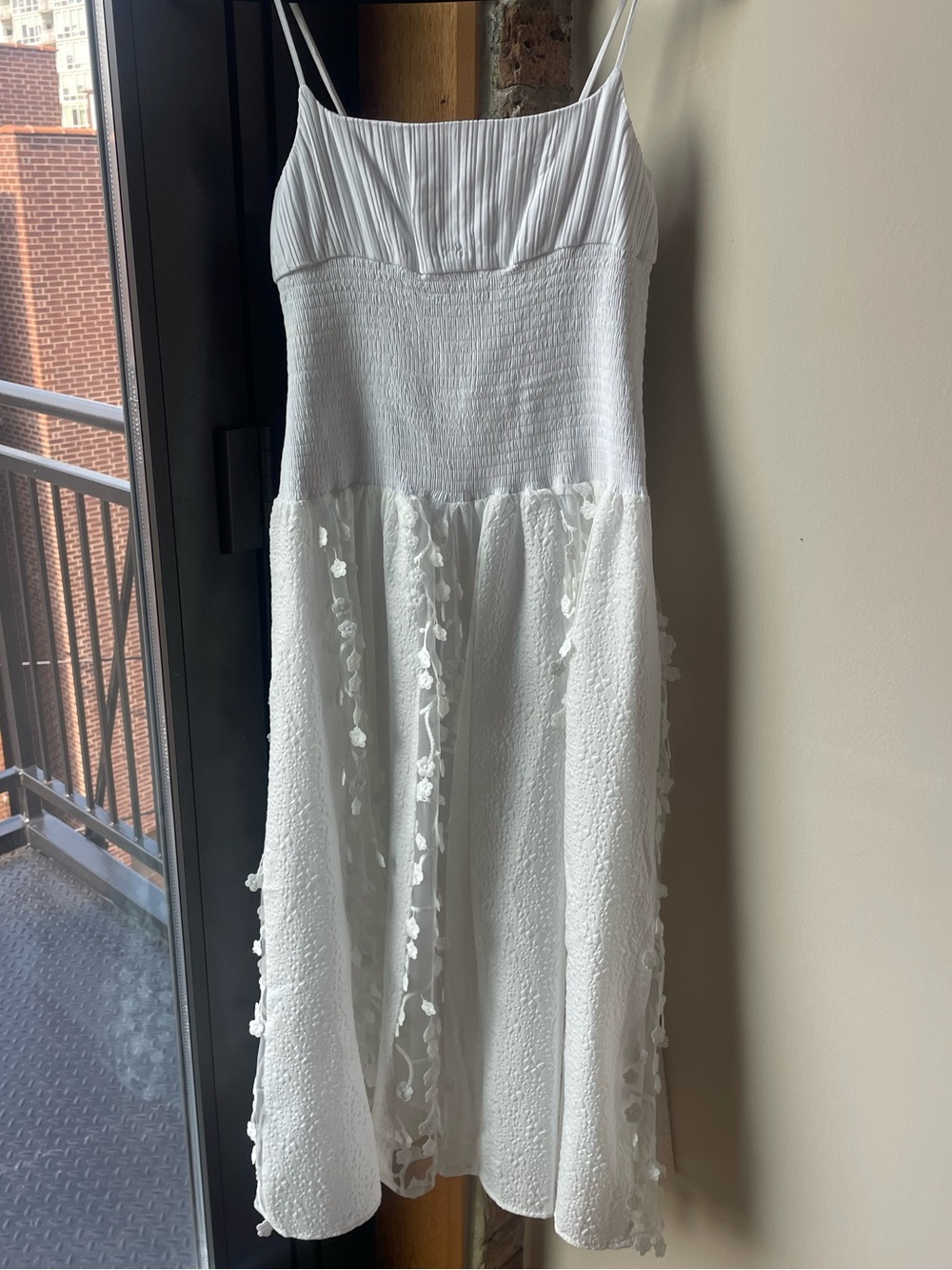 White Midi Dress with Textured Skirt